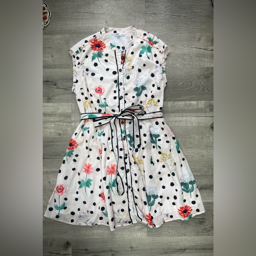 eshakti White Polka Dot Floral Fit-and-Flare Dress Size 2x 22